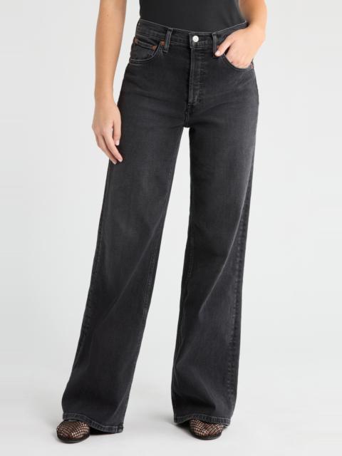 RE/DONE Re/Done High Waist Wide Leg Jeans in Washed Noir at Nordstrom
