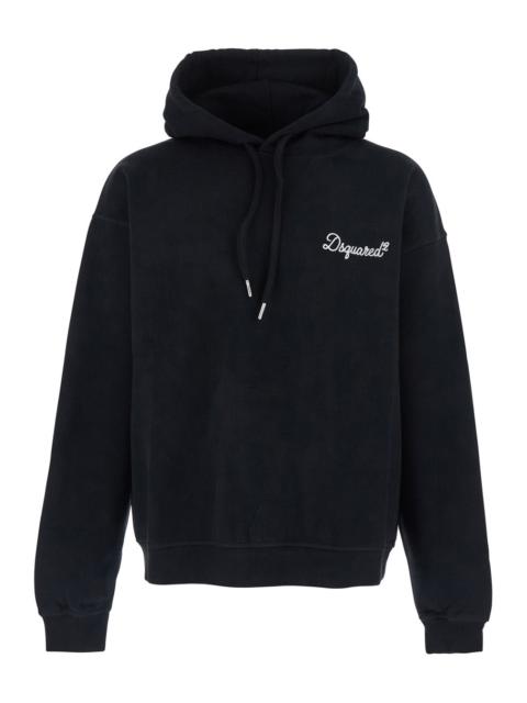 DSQUARED2 Dsquared2 Men Black Hoodie With Drawstring Hood And Logo Lettering On The Front In Cotton Man