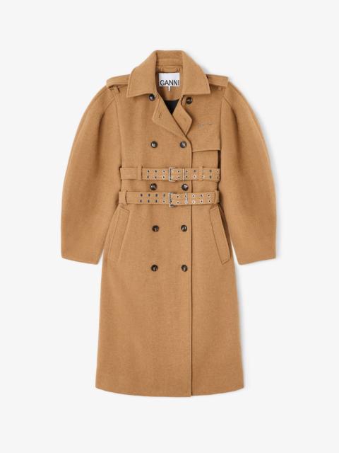 GANNI GREY WOOL TRENCH COAT