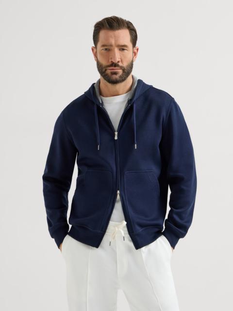 Brunello Cucinelli Cotton, cashmere and silk French terry double cloth hooded sweatshirt with zipper
