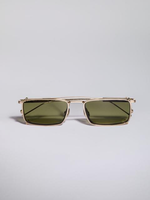 Brunello Cucinelli 18k gold-plated titanium and horn frame with clip-on sun lens