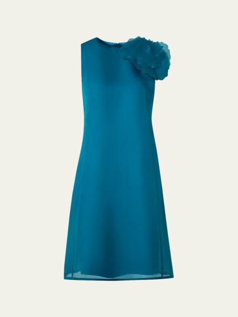 AKRIS 3D Anemone Corsage Silk Organza Dress