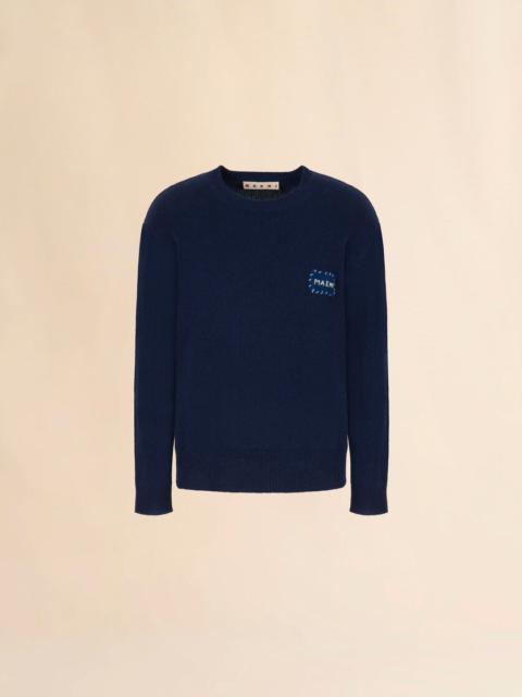 Marni DEEP BLUE CASHMERE SWEATER WITH MARNI PATCH