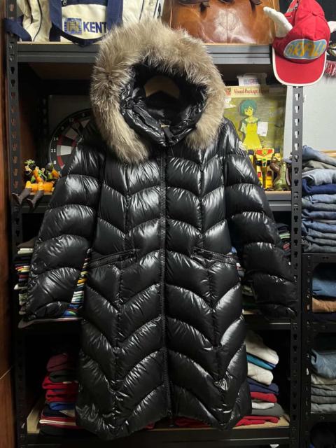 Moncler Moncler Long Black Down Coat Fur Hood Glossy Puffer