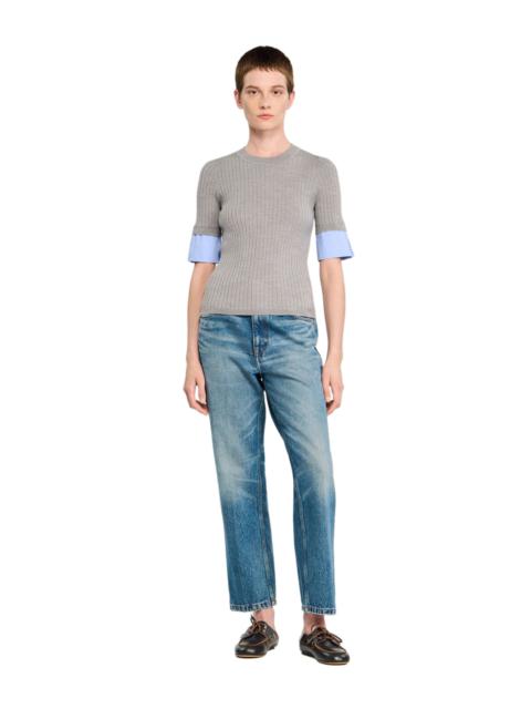 Sandro SANDRO Sweater with contrast short sleeves in Grey at Nordstrom