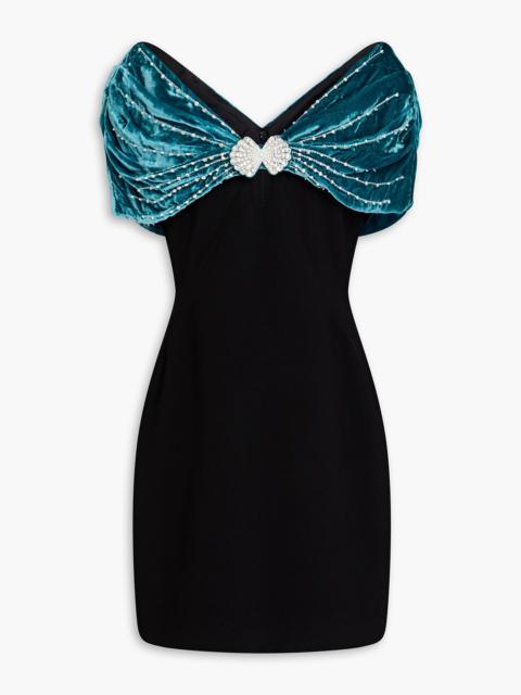 SALONI Kaila embellished velvet and crepe mini dress