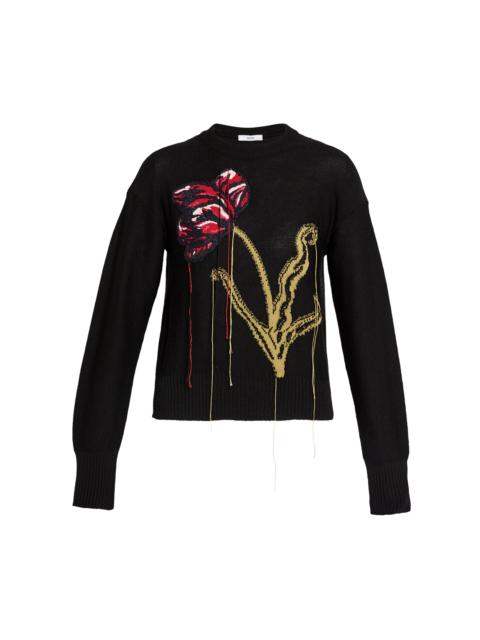 Erdem Flower-Embroidered Merino-Wool Sweater black