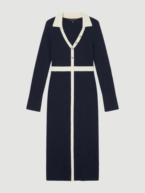 KAREN MILLEN Petite Knit Rib With Contrast Waist Detail Collared Midi Dress