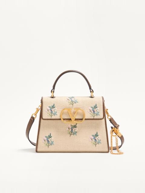 Valentino VALENTINO GARAVANI VSLING SMALL HANDBAG IN LINEN WITH EMBROIDERY