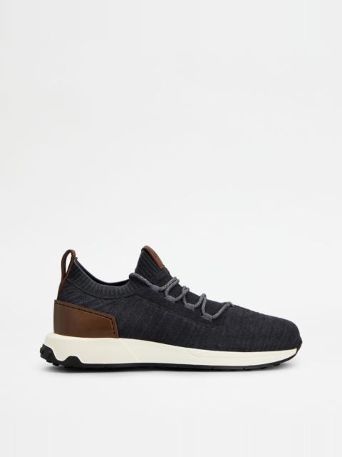 Tod's SOCK SNEAKERS IN TECHNICAL FABRIC AND LEATHER - BLUE, BROWN
