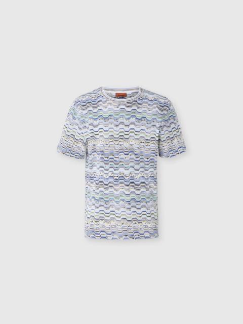 Missoni Crew-neck cotton T-shirt with Raschel knit and Greek motif
