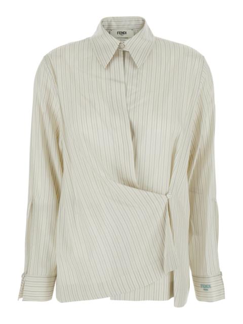 FENDI Fendi Women White Shirt With Point Collar And Asymmetrical Closure In Silk Woman