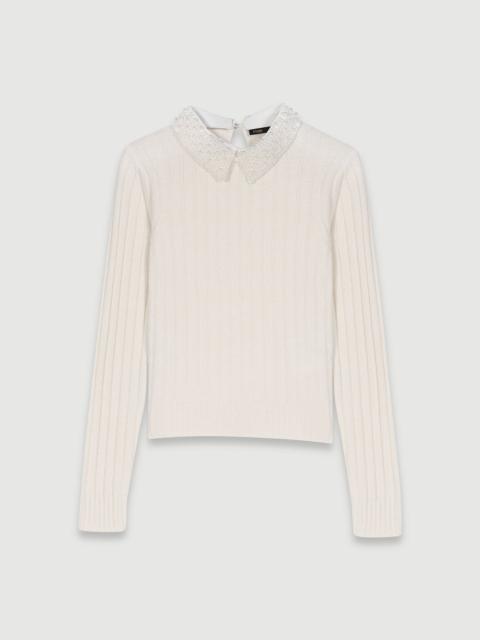 maje Pearl-collar ribbed jumper