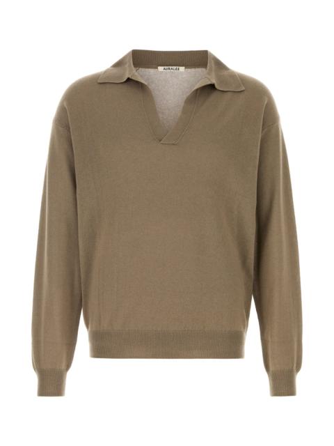AURALEE Cappuccino wool and silk polo shirt