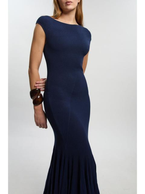 KAREN MILLEN Sheer Detail Pleated Knit Midi Dress