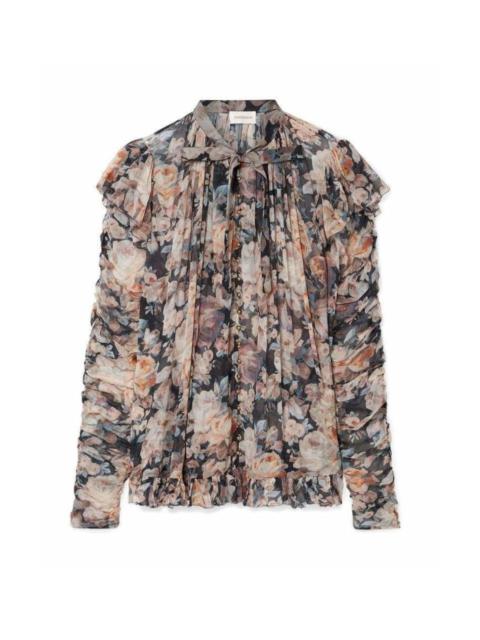 Zimmermann Tempest Frolic Ruffled Floral Print Silk Blouse