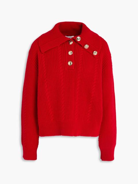 Sandro Cable-knit wool-blend polo sweater