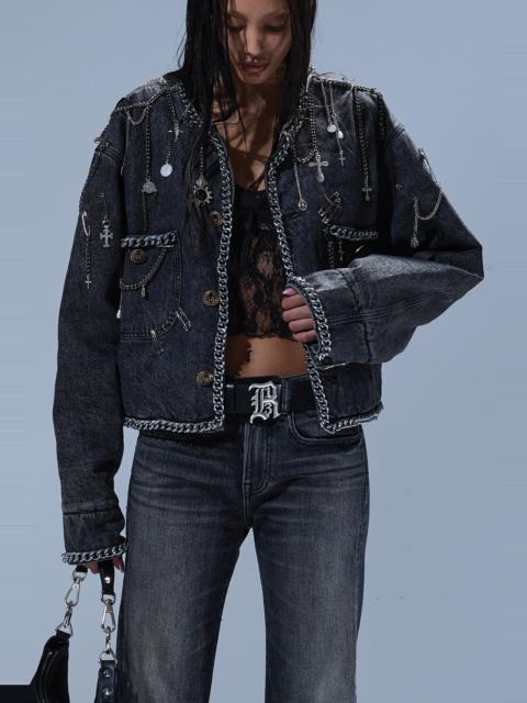 R13 CHAIN EMBELLISHED CROPPED CHORE JACKET