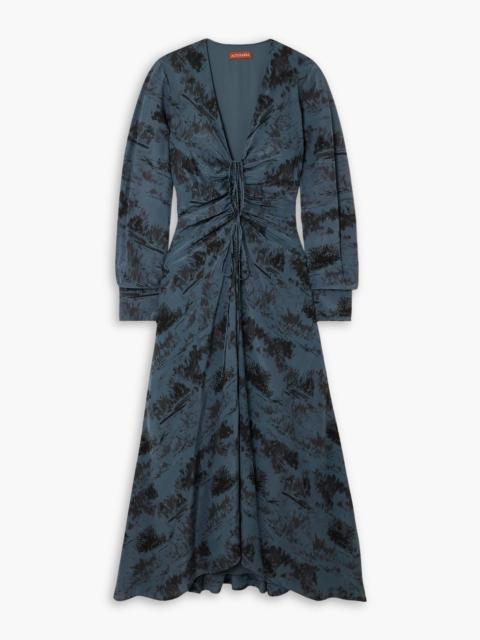Altuzarra Mila ruched printed silk-crepe midi dress