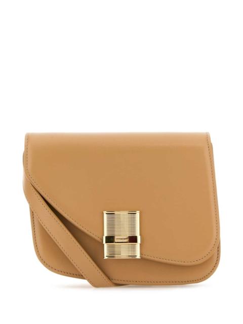 FERRAGAMO Salvatore Ferragamo Women Beige Leather Small Fiamma Crossbody Bag