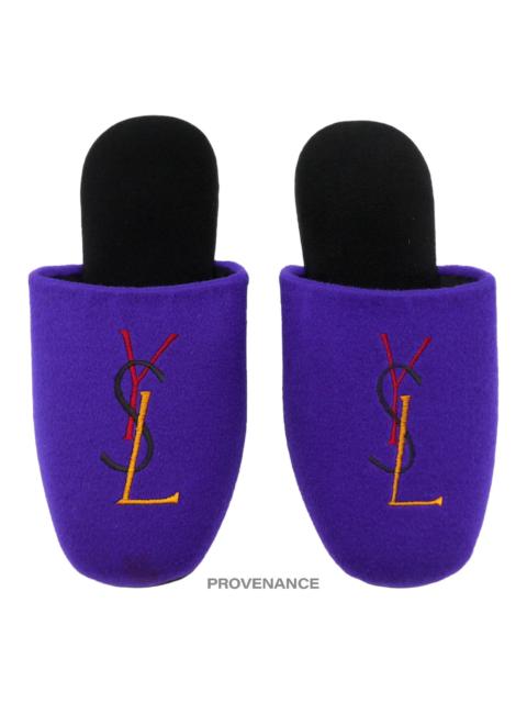 SAINT LAURENT Yves Saint Laurent YSL Velour Logo Slipper - Purple
