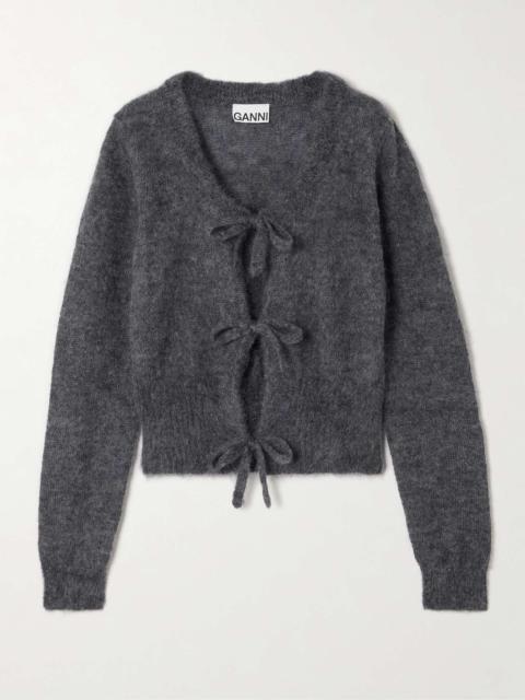 Tie-detailed mohair-blend cardigan Gray