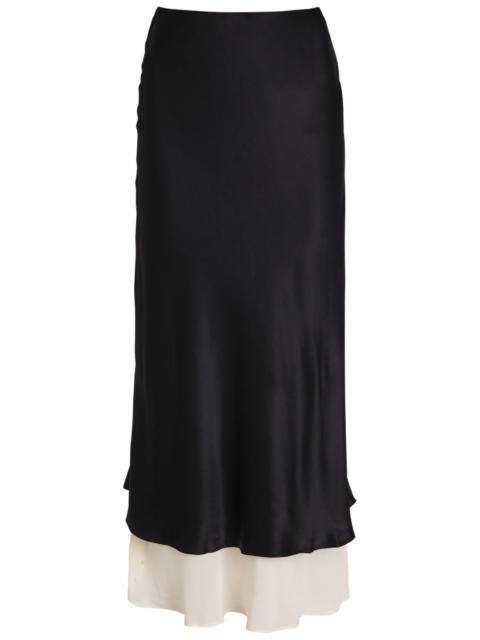 Reformation Reformation Marcia Colour-blocked Silk Midi Skirt