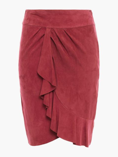 ba&sh Susette wrap-effect ruffled suede skirt