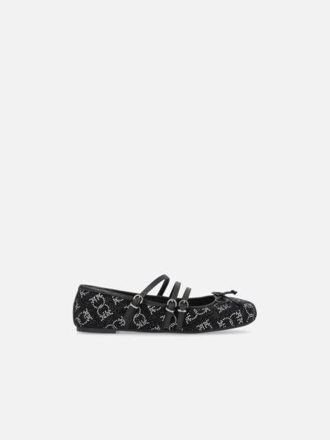 PINKO MONOGRAM BALLET FLATS WITH RHINESTONES AND BOW AT THE TOE