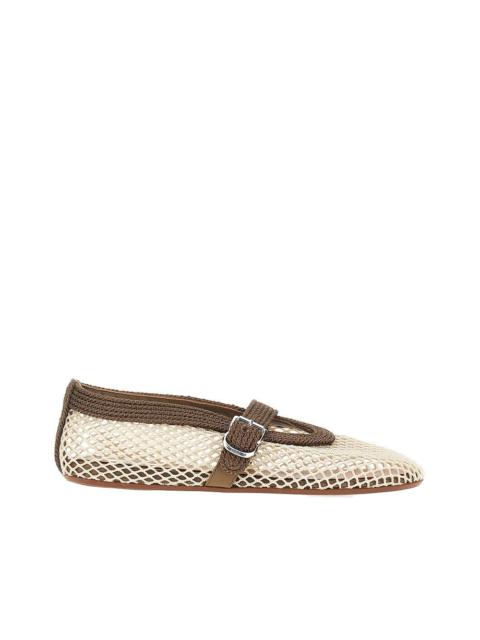 Alaïa Alaia Satin Cord and Net Ballet Flats Khaki
