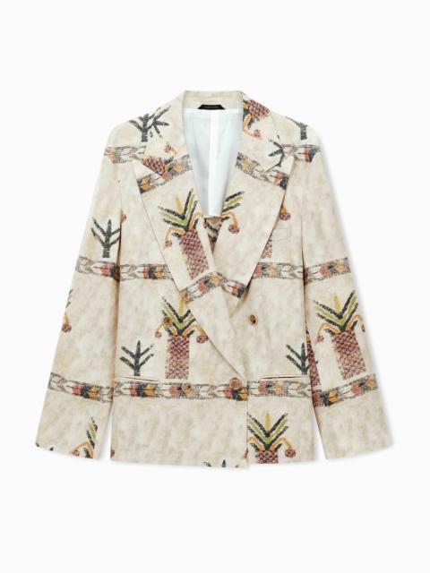 GIORGIO ARMANI LYOCELL AND SILK DOUBLE-BREASTED JACKET WITH PRINT