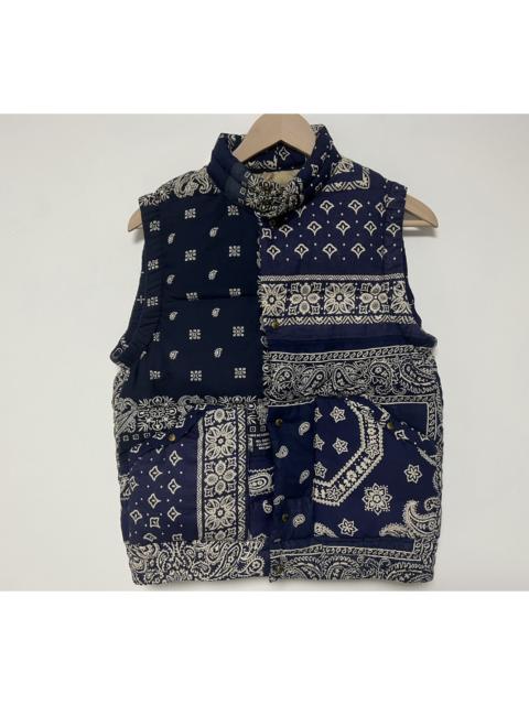 visvim Visvim 17aw ict insulator vest bandana mud-dyed blue cashew flower ancient cloth down vest