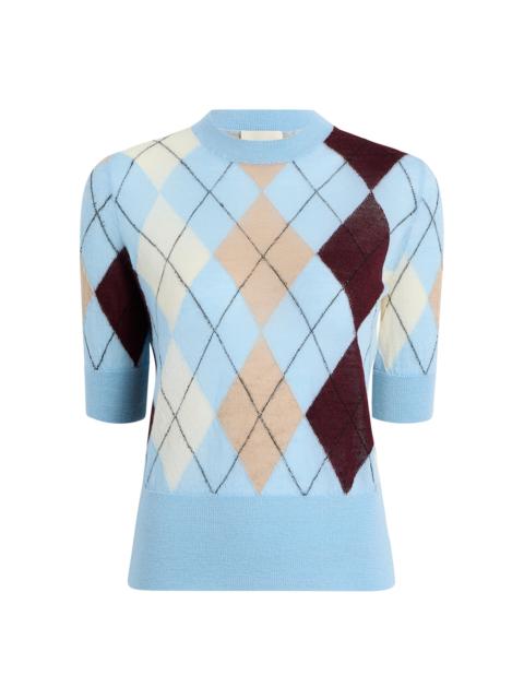 KHAITE Anders Argyle Cashmere-Blend Top light blue