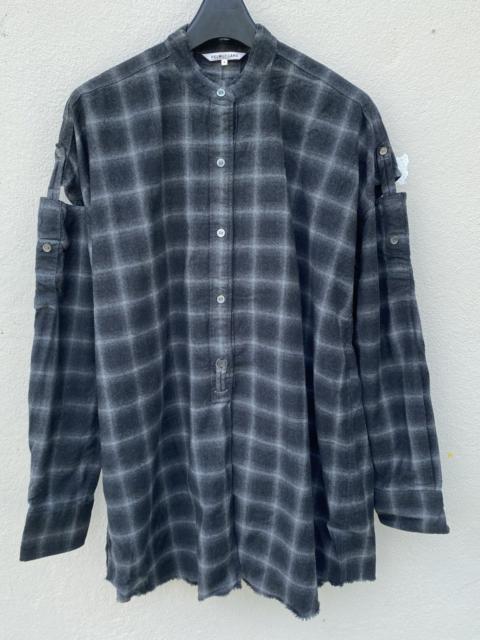 Helmut Lang Archival Plaid Wool-Cashmere Collarless Cut-Out Shirt