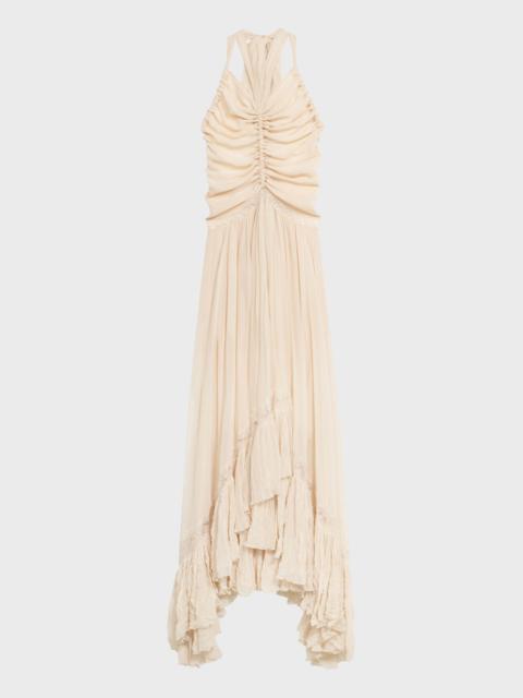 Blumarine LONG GEORGETTE DRESS WITH GATHERED DETAILING