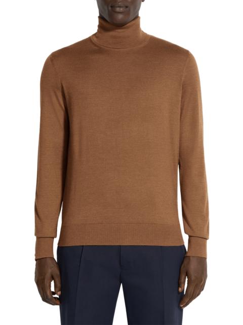ZEGNA ZEGNA Cashseta Light Cashmere & Silk Turtleneck Sweater in Dark Foliage at Nordstrom