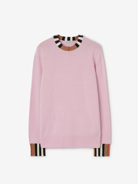 Burberry Icon Stripe Trim Wool Cashmere Sweater