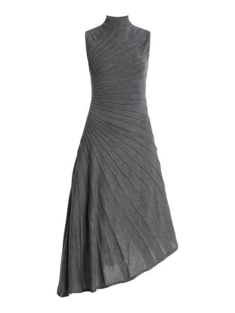 Alaïa Ray Asymmetric Wool Midi Dress grey