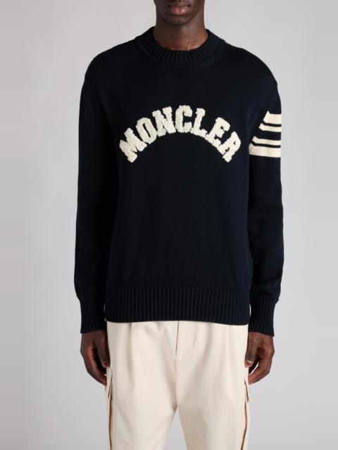Moncler Logo Embellished Cotton Sweater in Obsidian Blue at Nordstrom