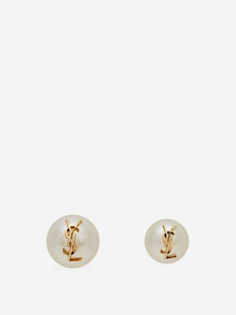 SAINT LAURENT ASYMMETRICAL PEARL EARRINGS