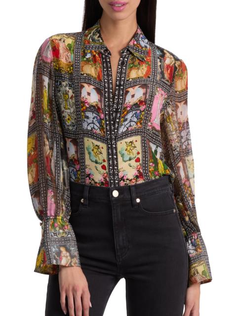 Alice + Olivia Alice + Olivia Tarot Card Print Silk Button-Up Shirt in Enchanted Tarot at Nordstrom