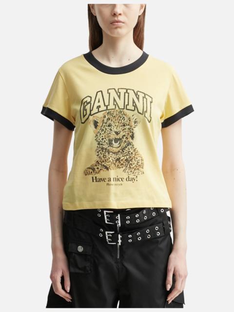 GANNI BASIC JERSEY LEOPARD T-SHIRT