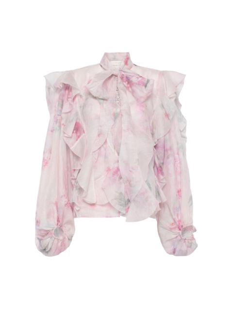 Zimmermann Zimmermann Crush Tie Neck Ruffle Blouse