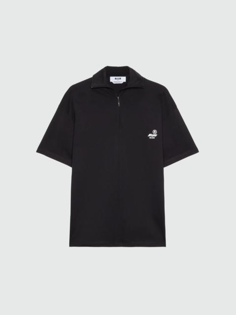 MSGM Black jersey T-shirt with high neck and zip
