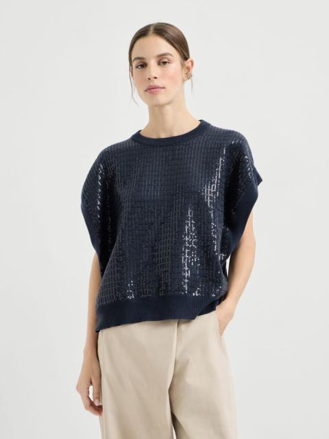 Brunello Cucinelli Virgin wool, cashmere and silk sweater with dazzling check embroidery