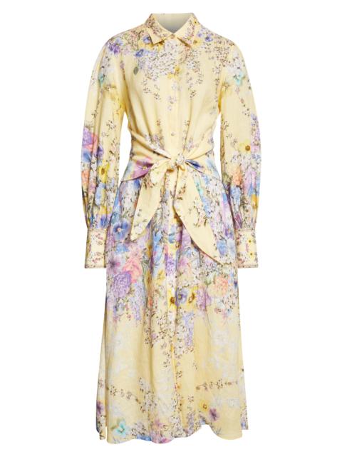 CAMILLA Camilla Darling Buds Long Sleeve Tie Waist Linen Shirtdress at Nordstrom