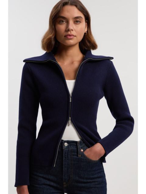 KAREN MILLEN Cotton Zip Through Collar Knit Cardigan