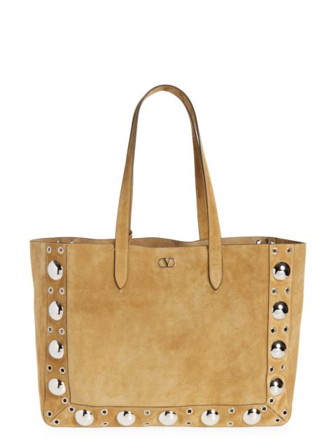 Valentino Valentino Garavani Nellcôte Stud Suede Tote Bag in Rdx Havana Beige at Nordstrom