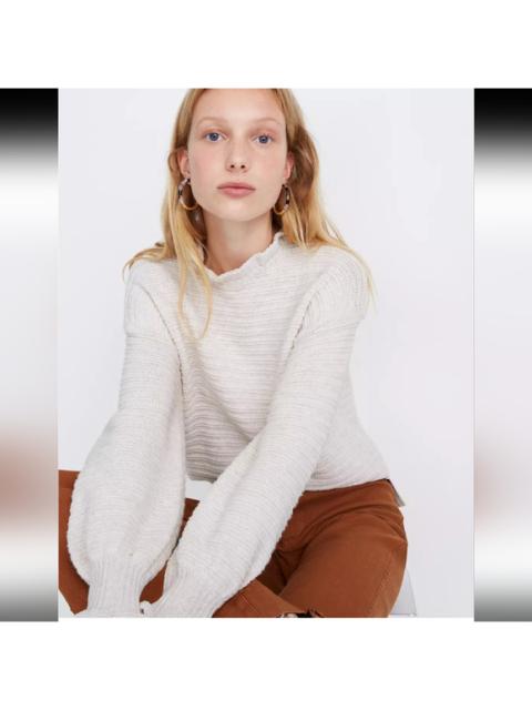 Other Designers Madewell Lightweight Textured Cotton Merino Wool blend Ruffle Neck Cuffs Sweater