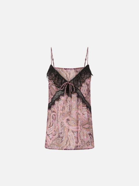 PINKO TOP WITH CASHMERE PRINT AND LACE